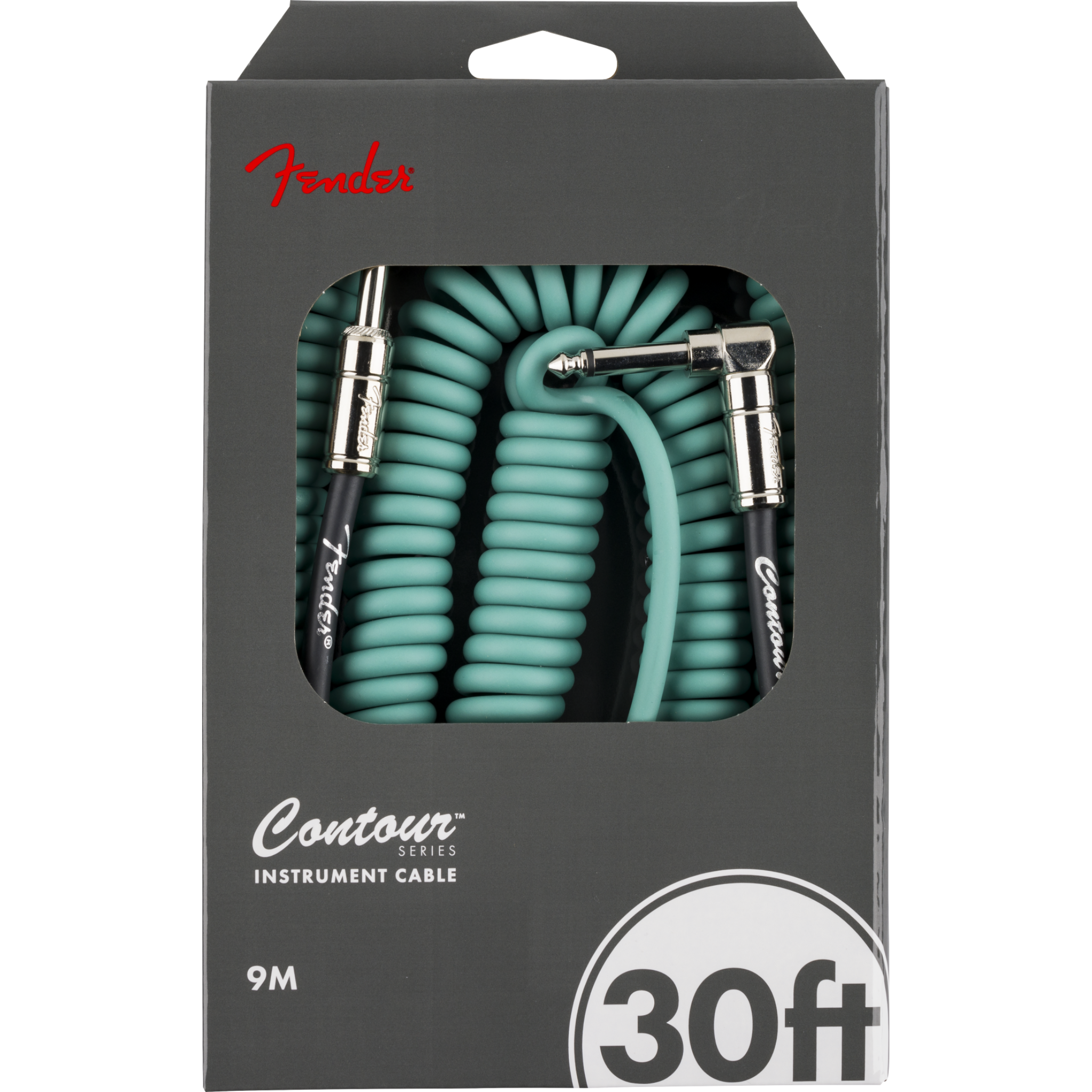 Fender Contour Series Coil Instrument Cable 30ft/9M, Sherwood Green