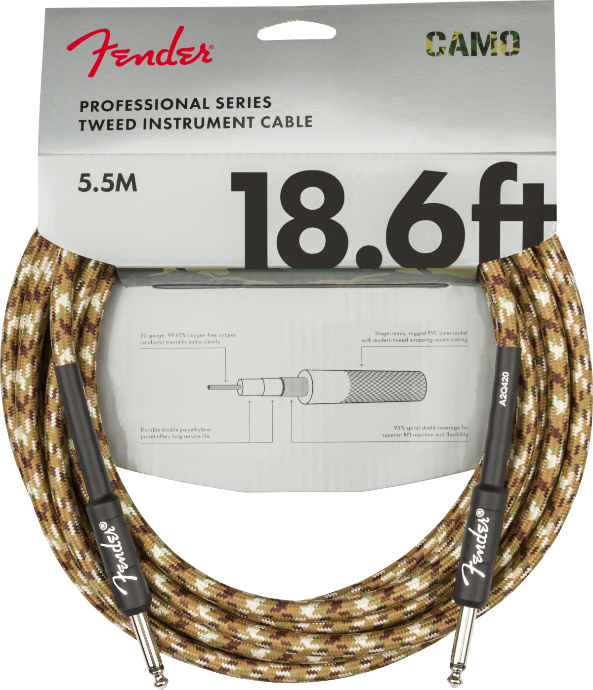 Fender Professional Series Instrument Cable 18.6ft/5.5m, Desert Camo