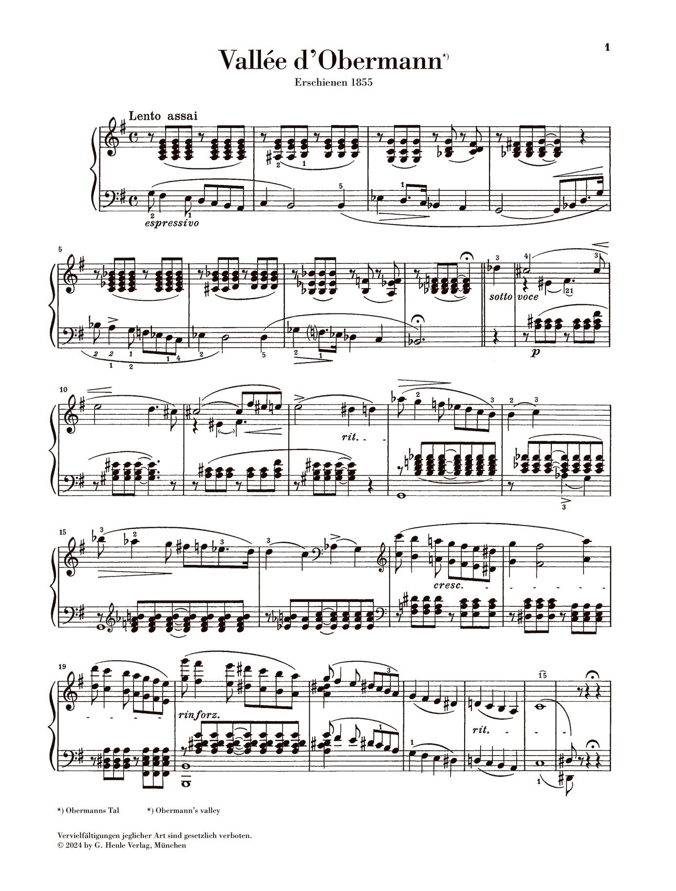 Liszt: Vallée d'Obermann for Piano Solo
