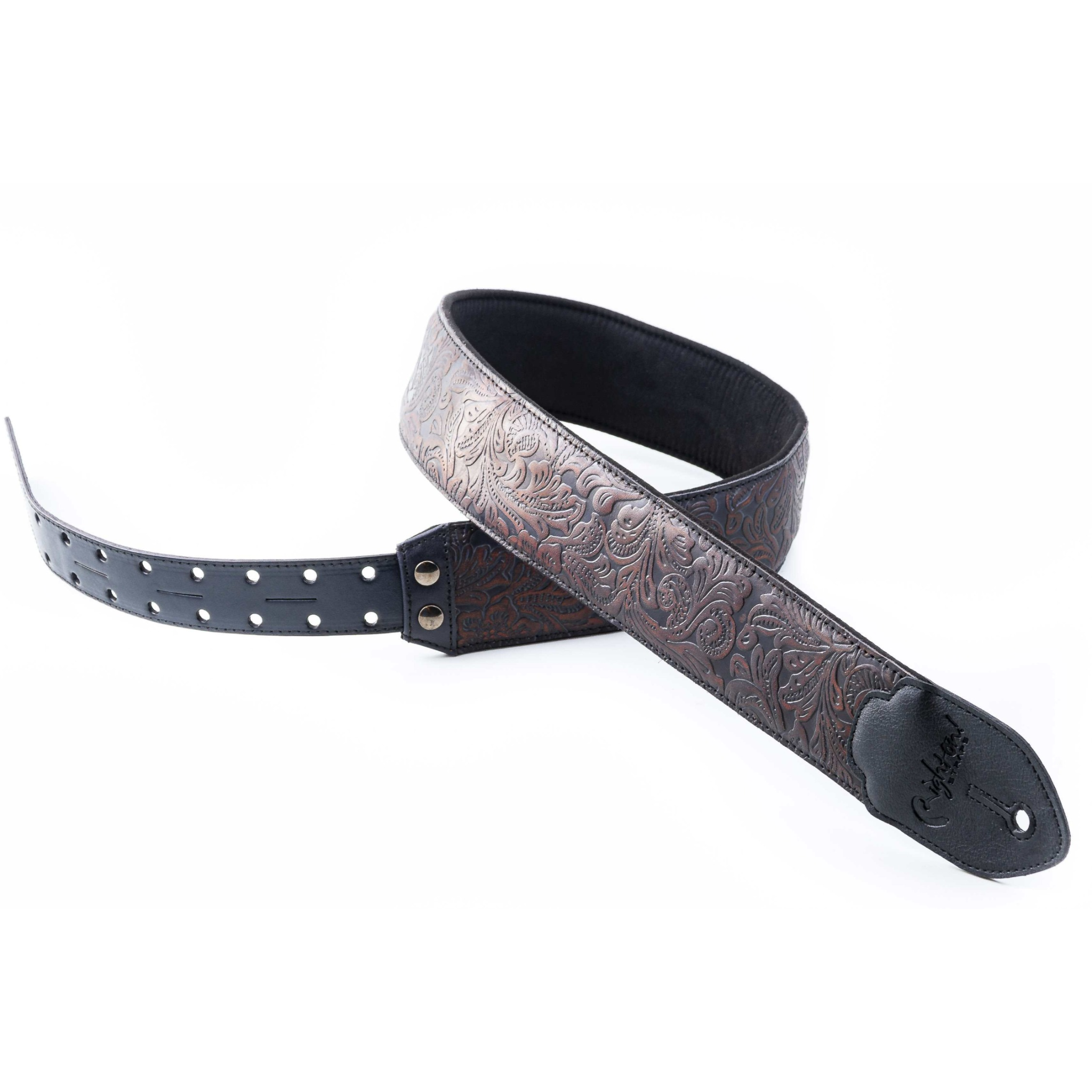 RightOn! Blackguard Leather Guitar Strap, Black