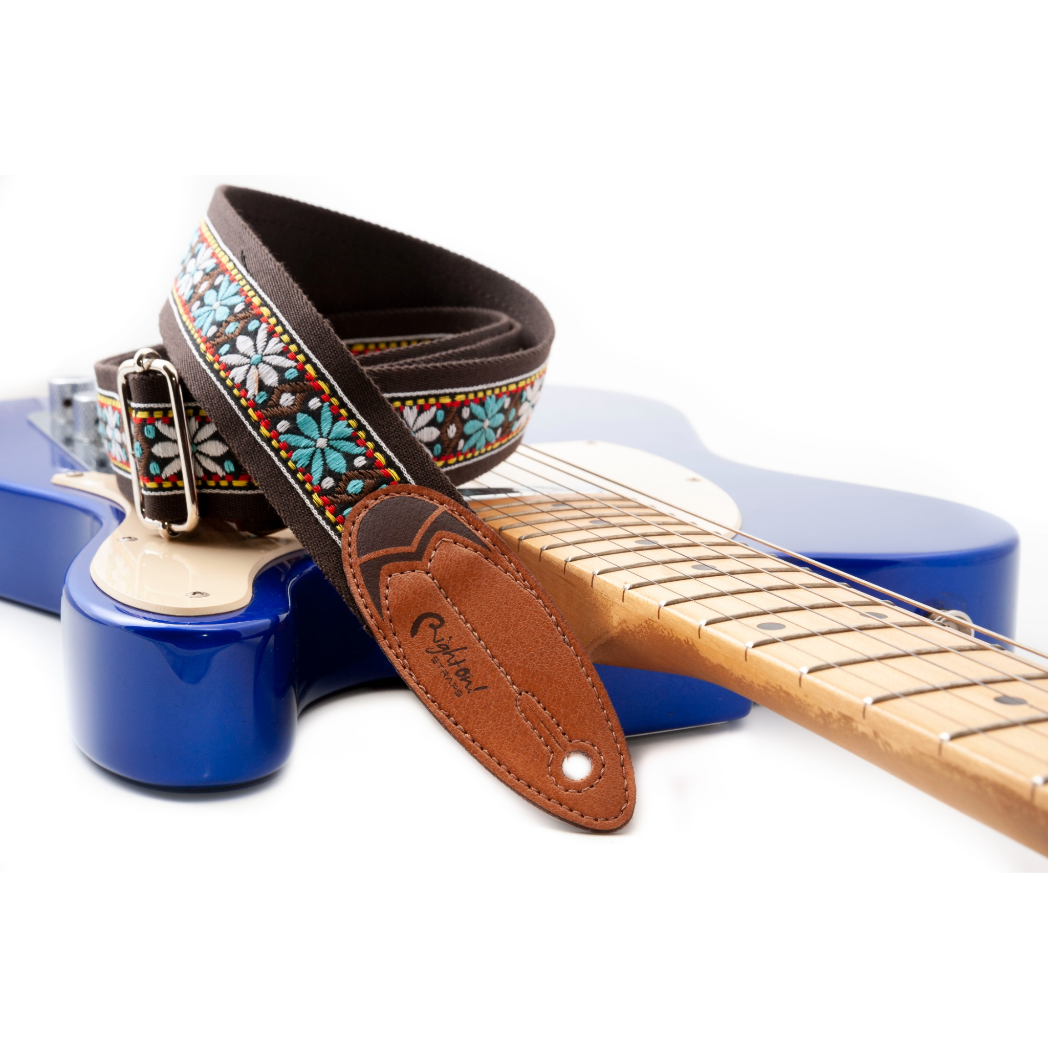 RightOn! Surf Wind Guitar Strap, Brown