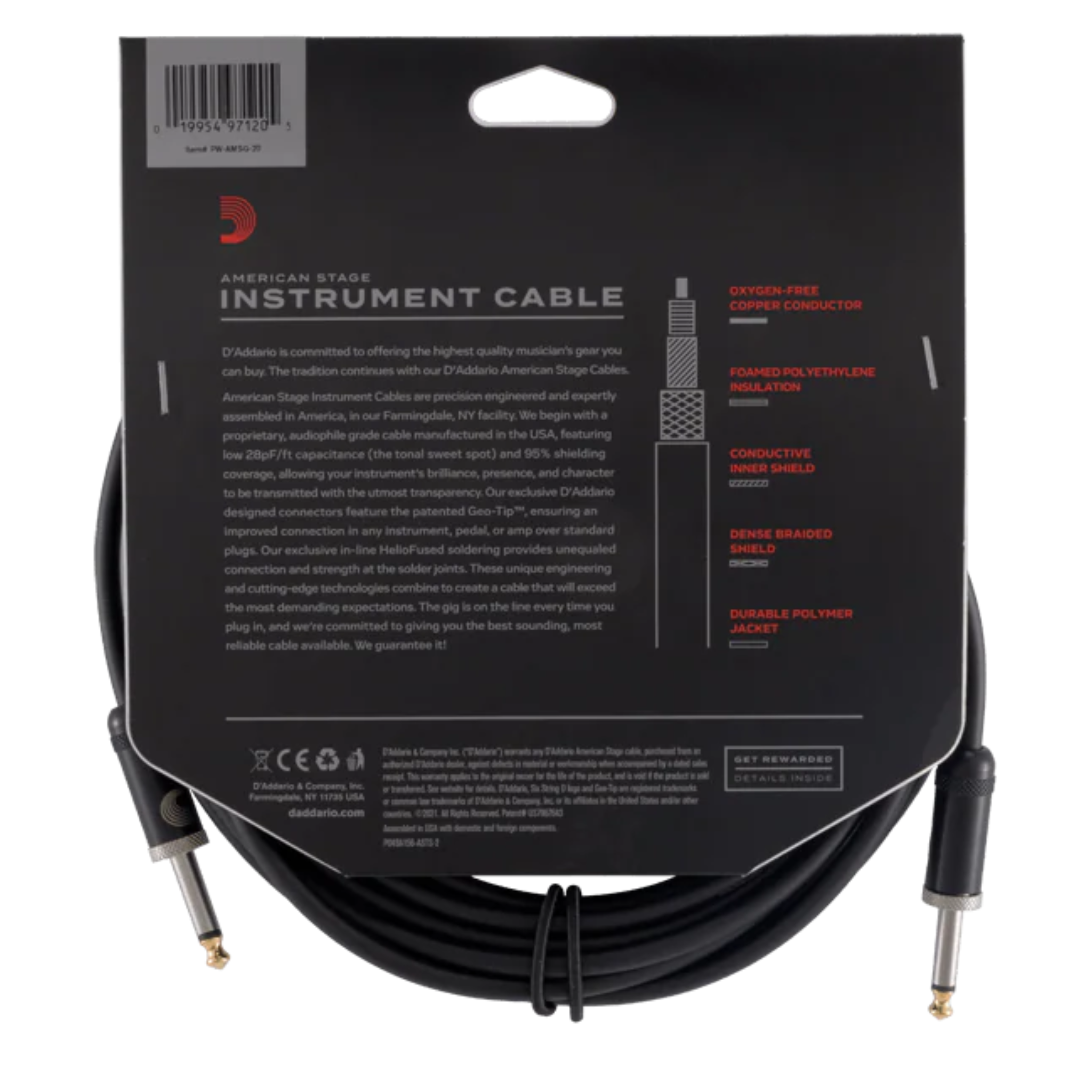 D'Addario American Stage Instrument Cable, 20ft