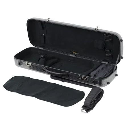 HQ Oblong 4/4 Violin Case, Brushed Black & Silver