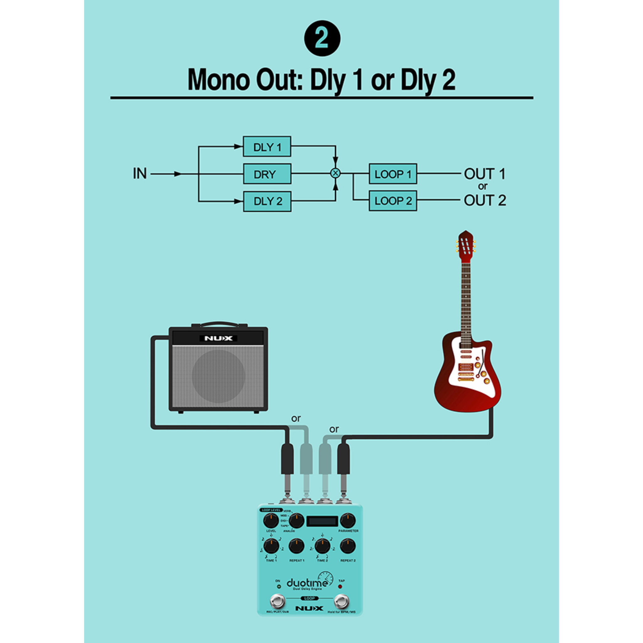 NUX Verdugo Series Duotime Dual Delay Engine Effects Pedal
