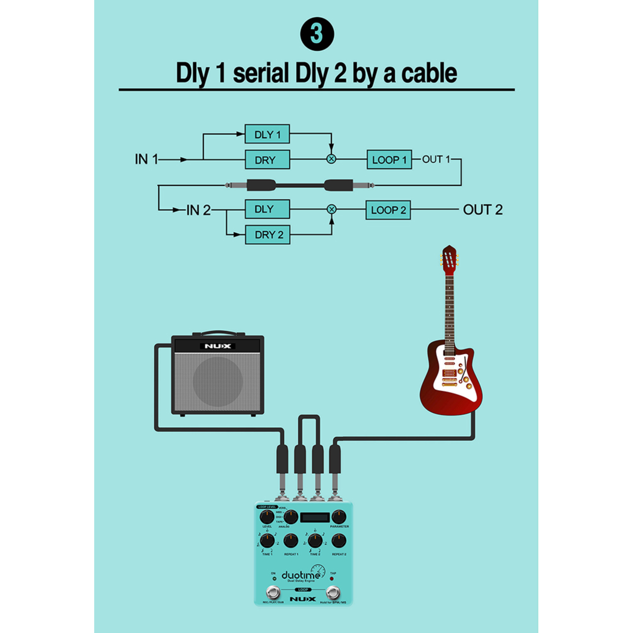 NUX Verdugo Series Duotime Dual Delay Engine Effects Pedal