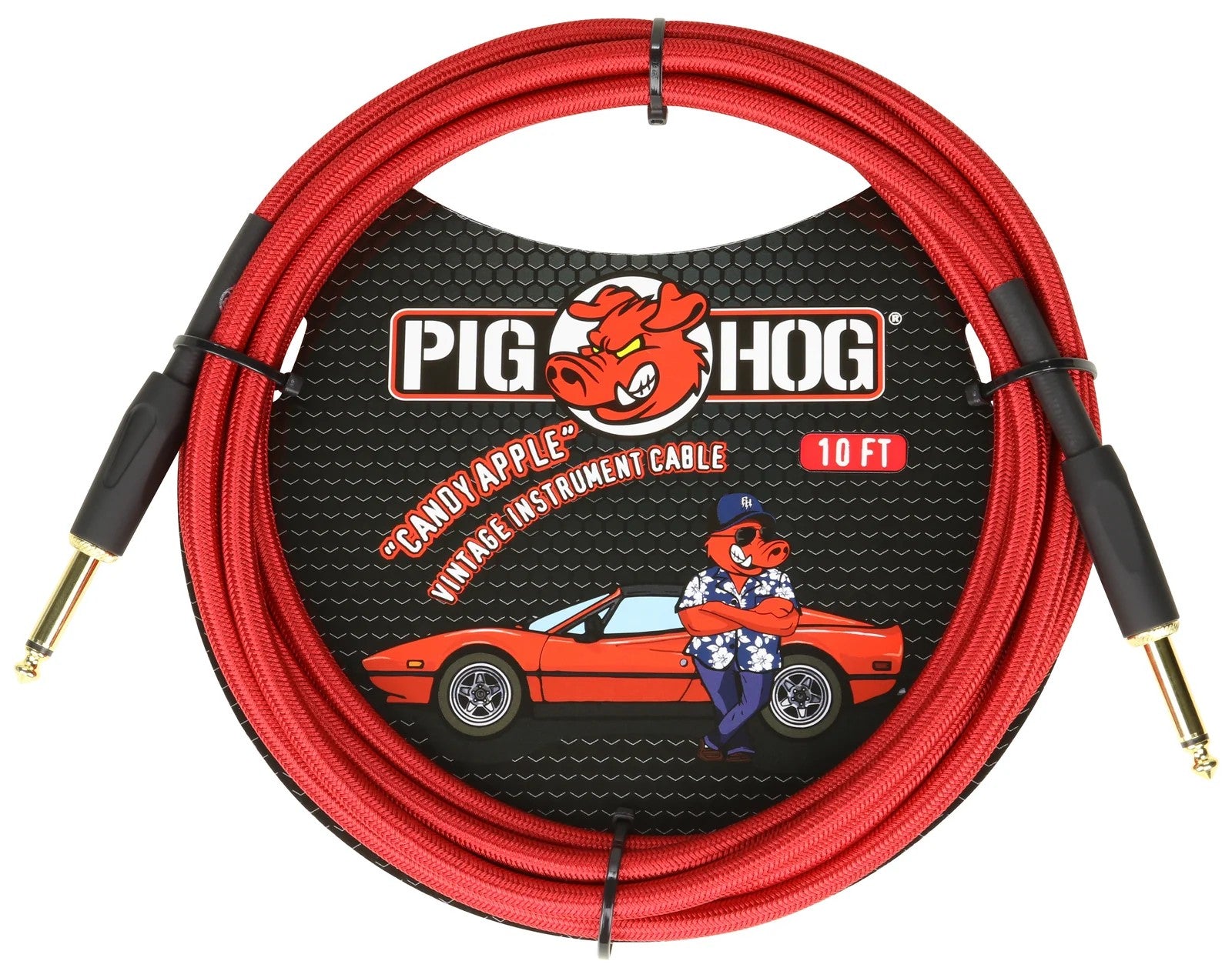 Pig Hog Instrument Cable 10ft, Candy Apple Red