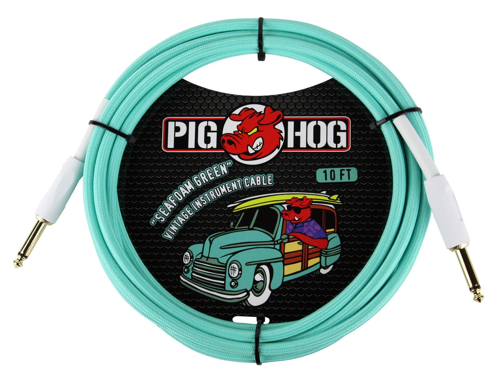 Pig Hog Instrument Cable 10ft, Seafoam Green