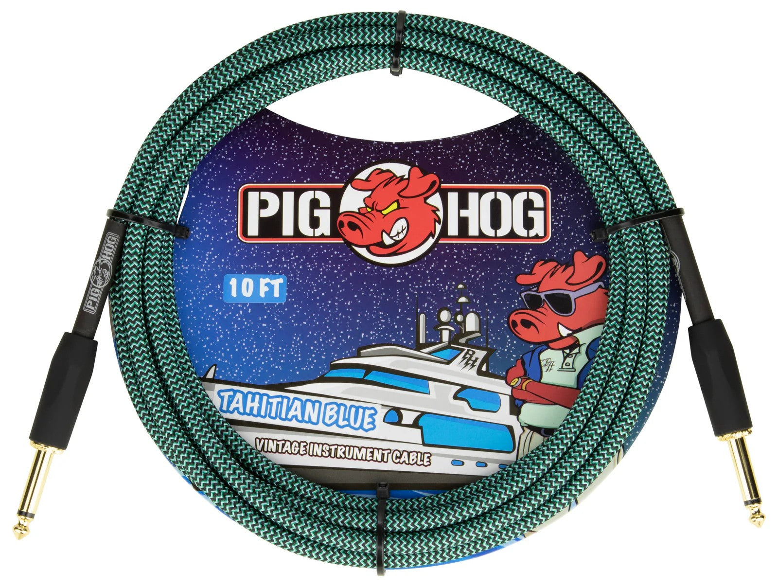 Pig Hog Instrument Cable 10ft, Tahitian Blue