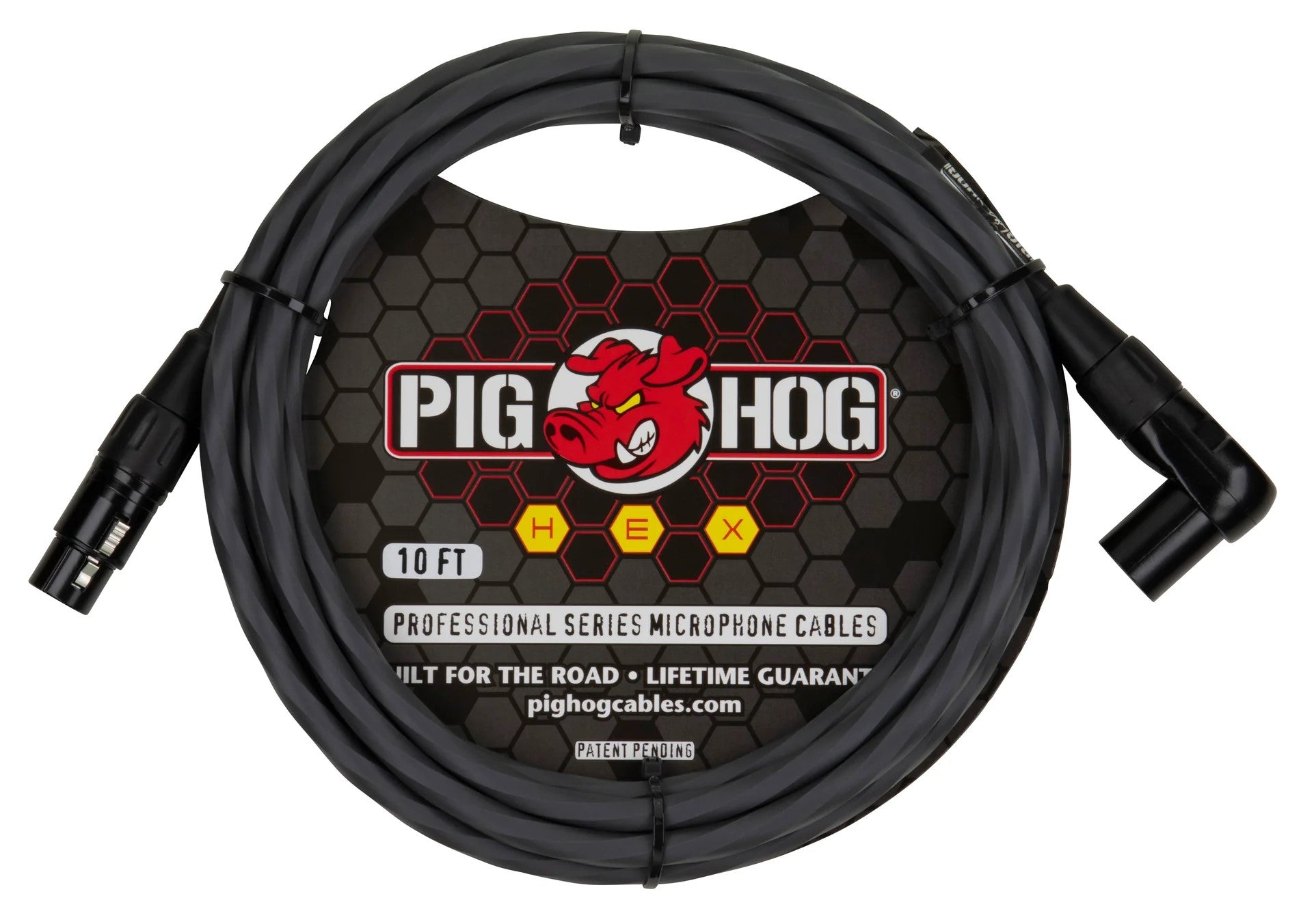 Pig Hog Hex Mic Cable 10ft Right Angle, Grey