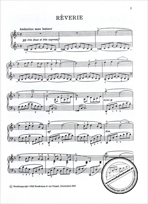 Claude Debussy REVERIE for piano solo