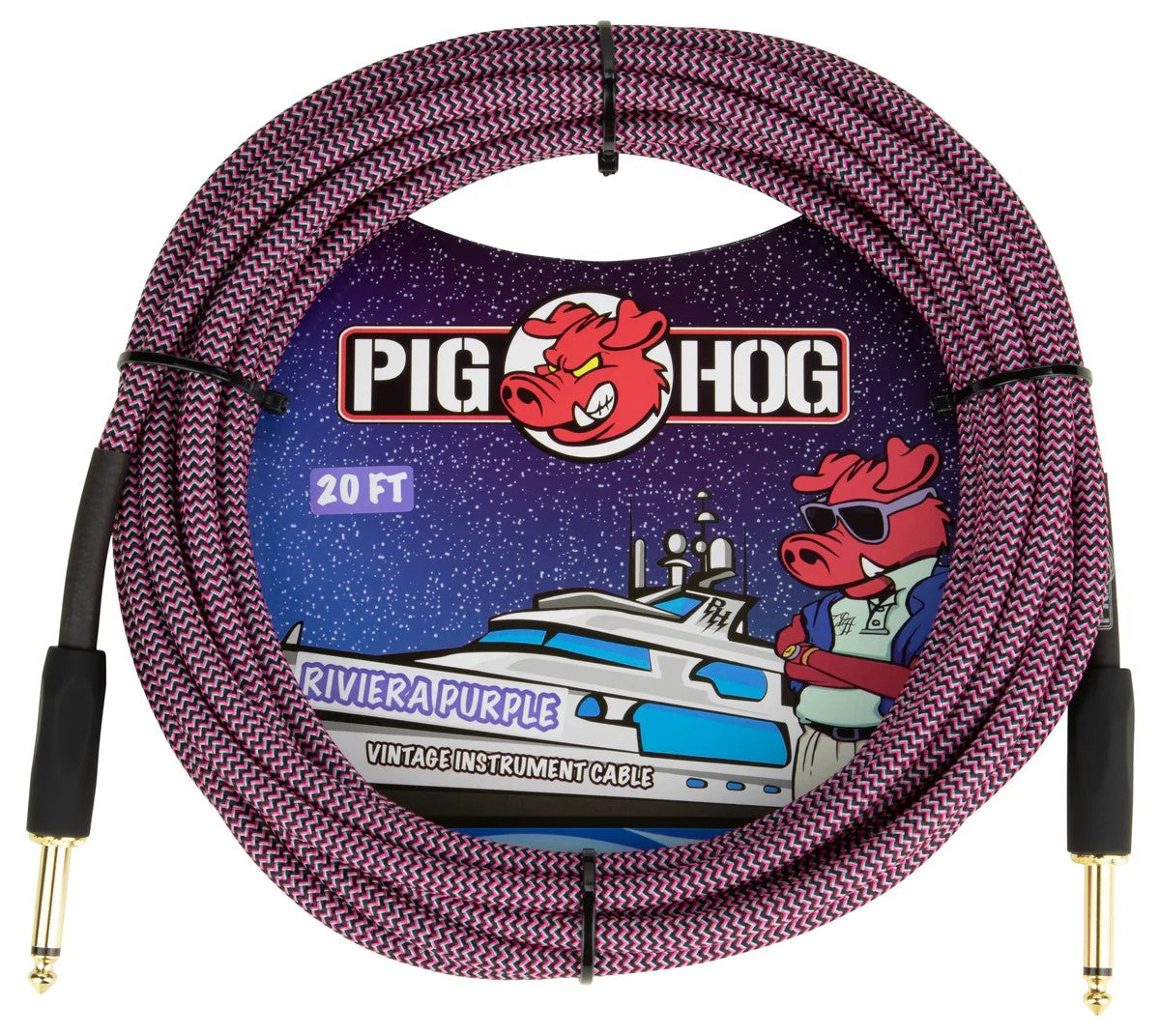 Pig Hog Instrument Cable 20ft, Riviera Purple
