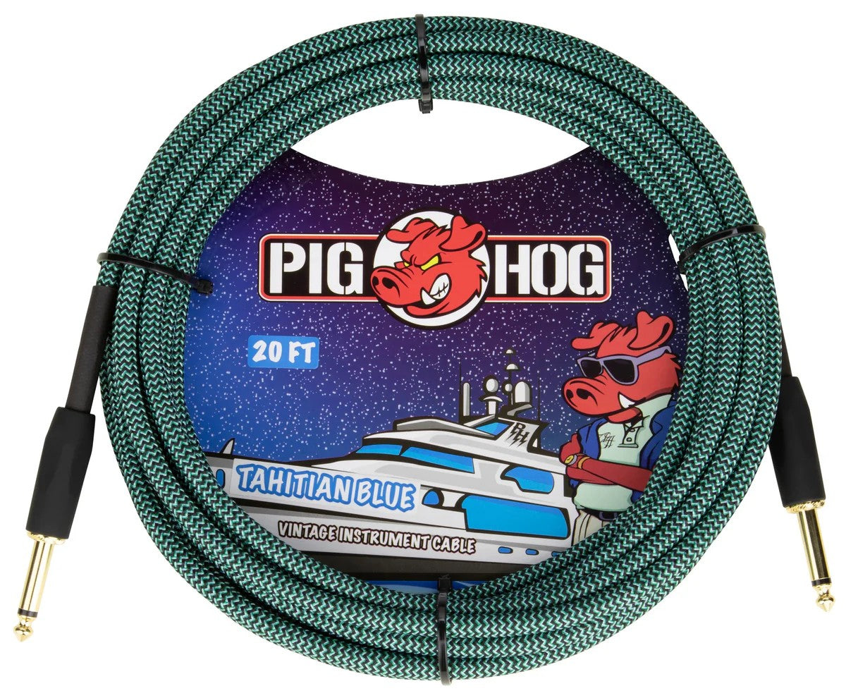 Pig Hog Instrument Cable 20ft, Tahitian Blue
