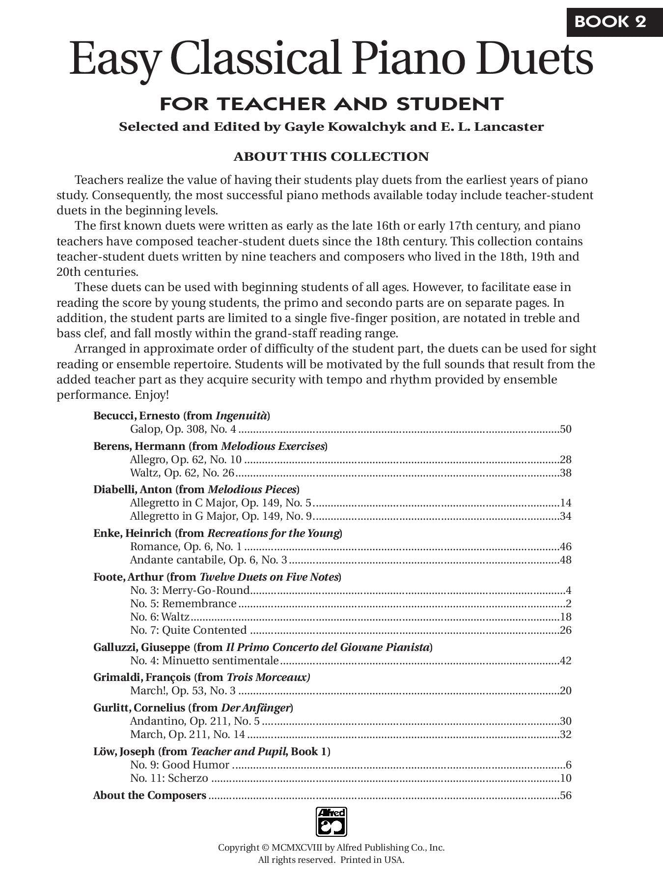 Easy Classical Piano Duets for Teacher and Student, Book 2