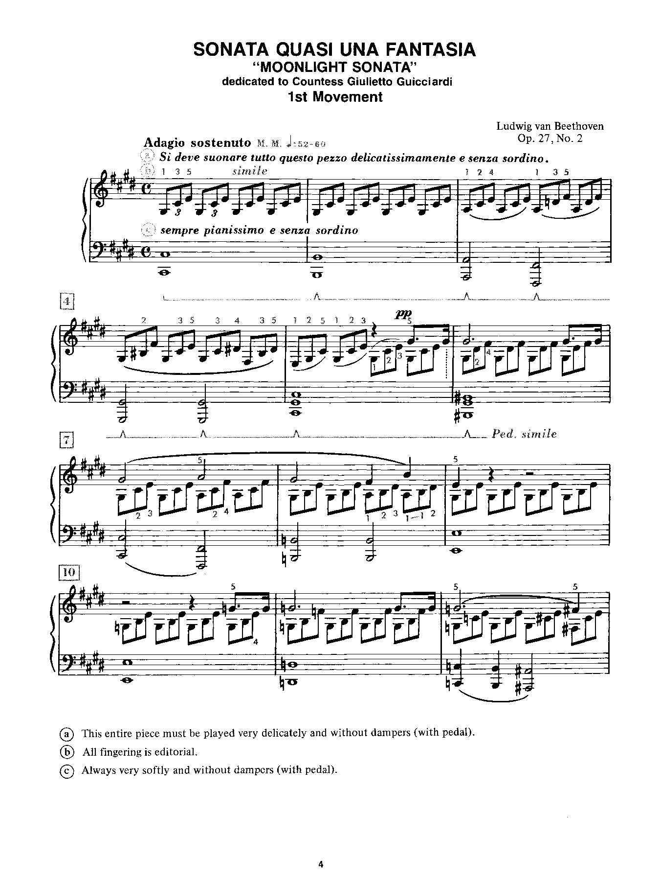 Beethoven: Moonlight Sonata, Opus 27, No. 2 (First Movement) for Piano Solo