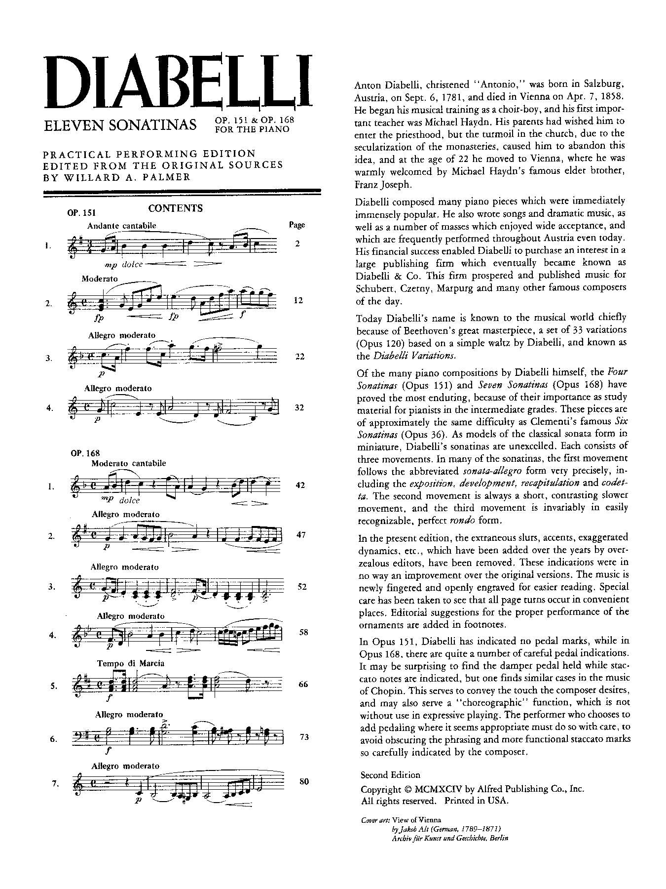 Diabelli: 11 Sonatinas, Op. 151, 168
