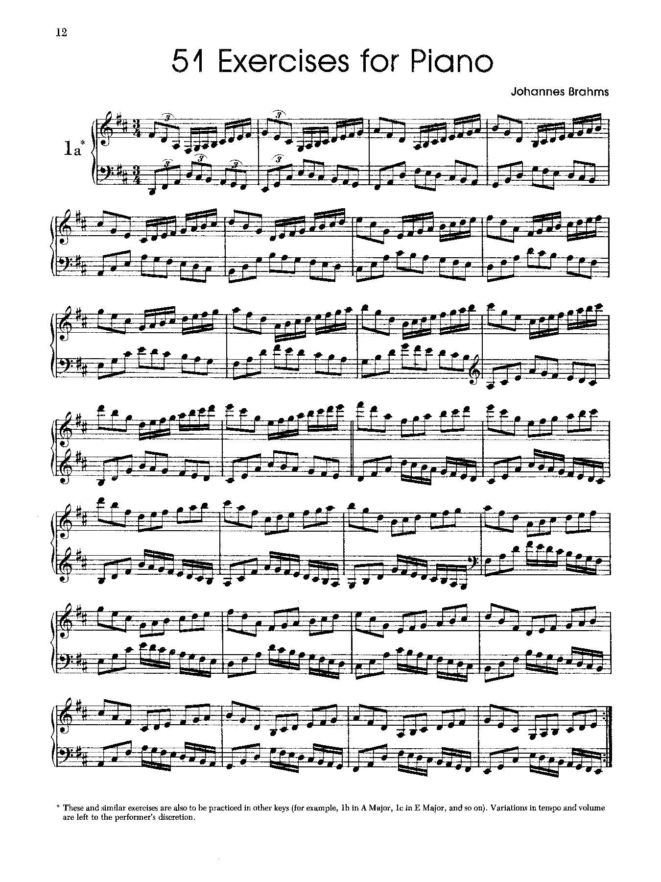 Brahms: 51 Exercises for Piano Solo