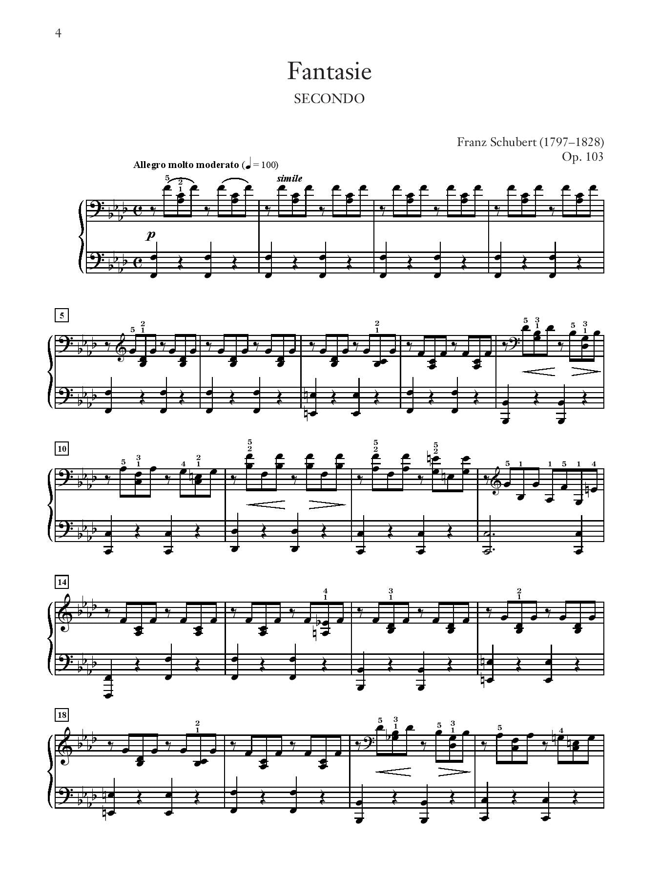 Schubert: Fantasie in F Minor, Opus 103, D. 940 for Piano Duet