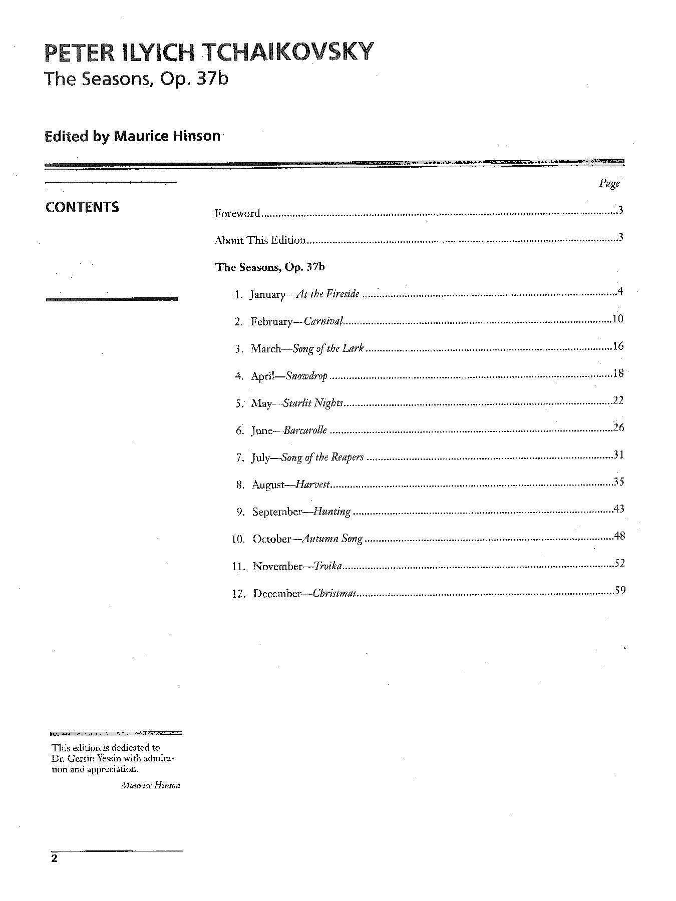 Tchaikovsky: The Seasons Opus 37b for Piano