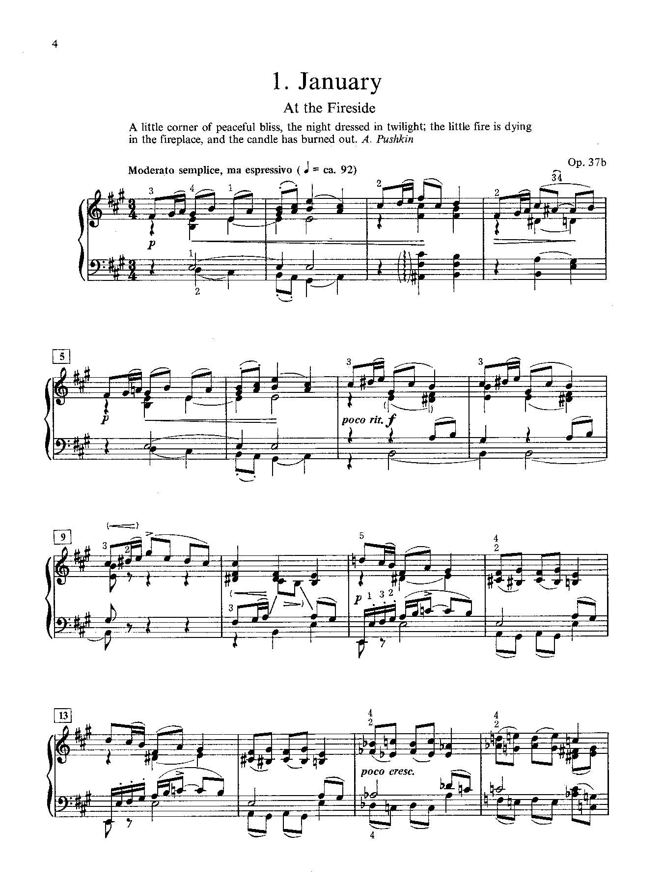 Tchaikovsky: The Seasons Opus 37b for Piano