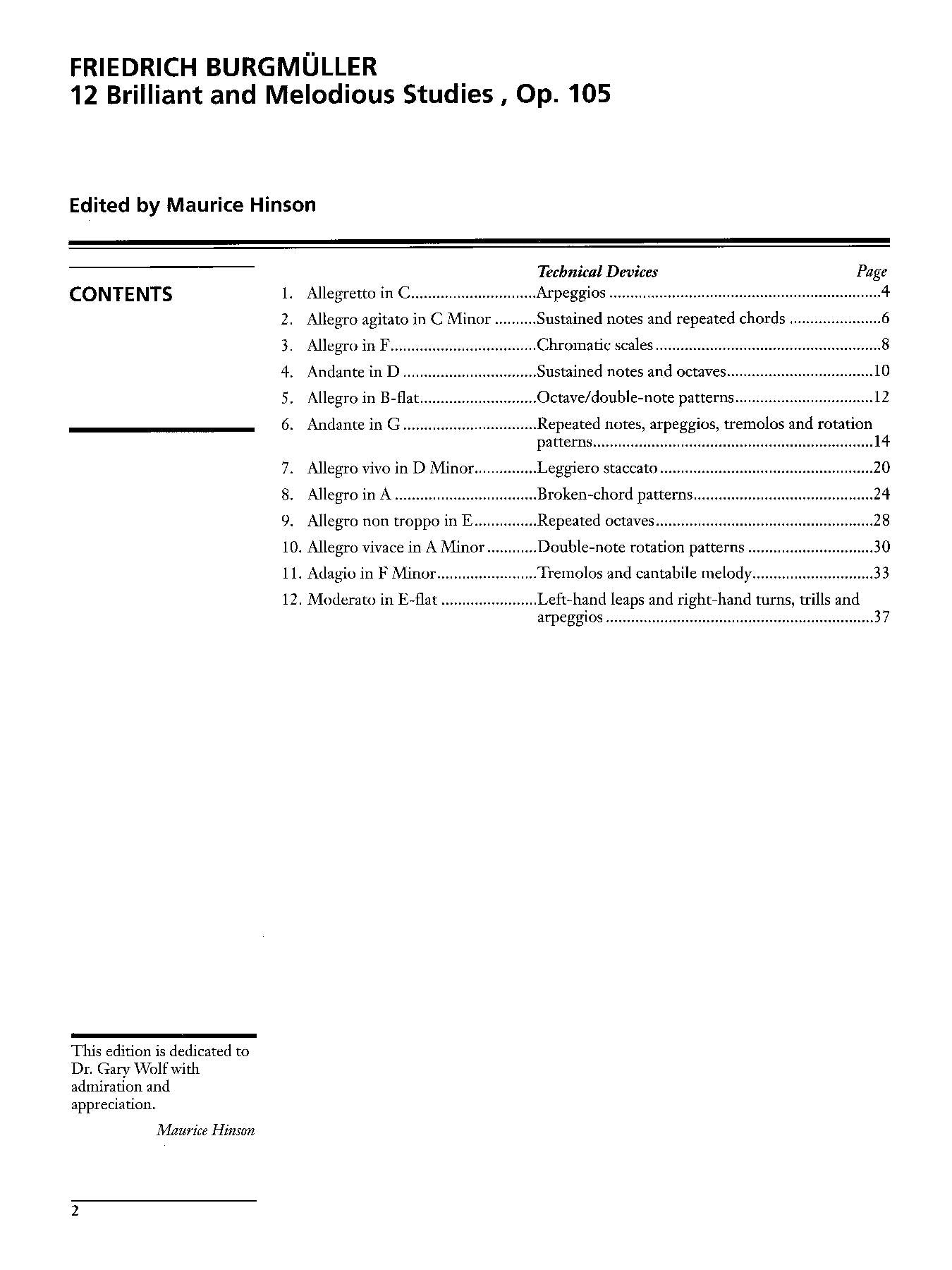 Burgmüller: 12 Brilliant Studies, Opus 105 for Piano Solo