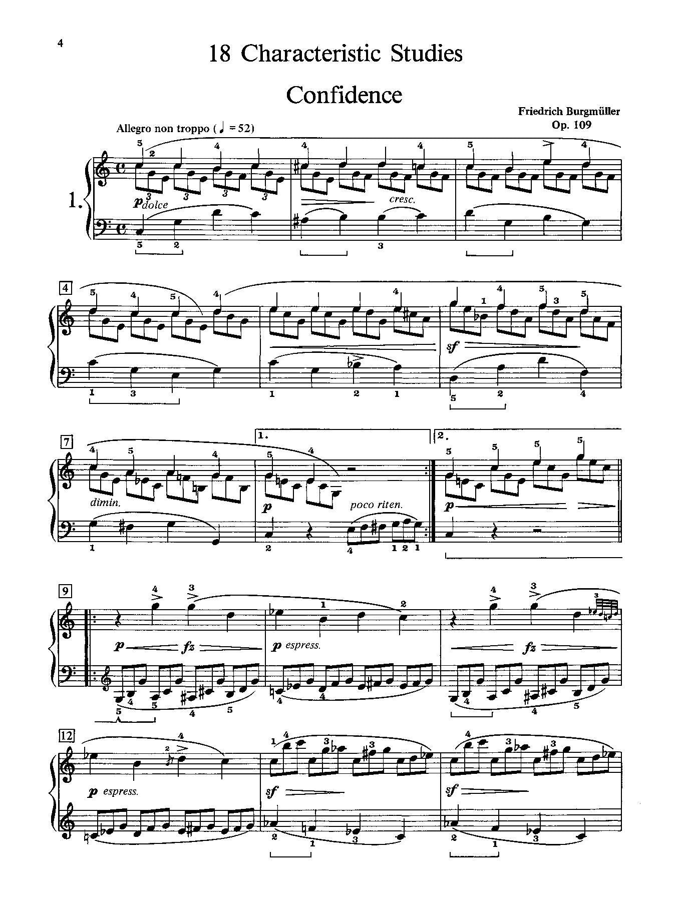 Burgmüller: 18 Characteristic Studies, Opus 109 for Piano Solo