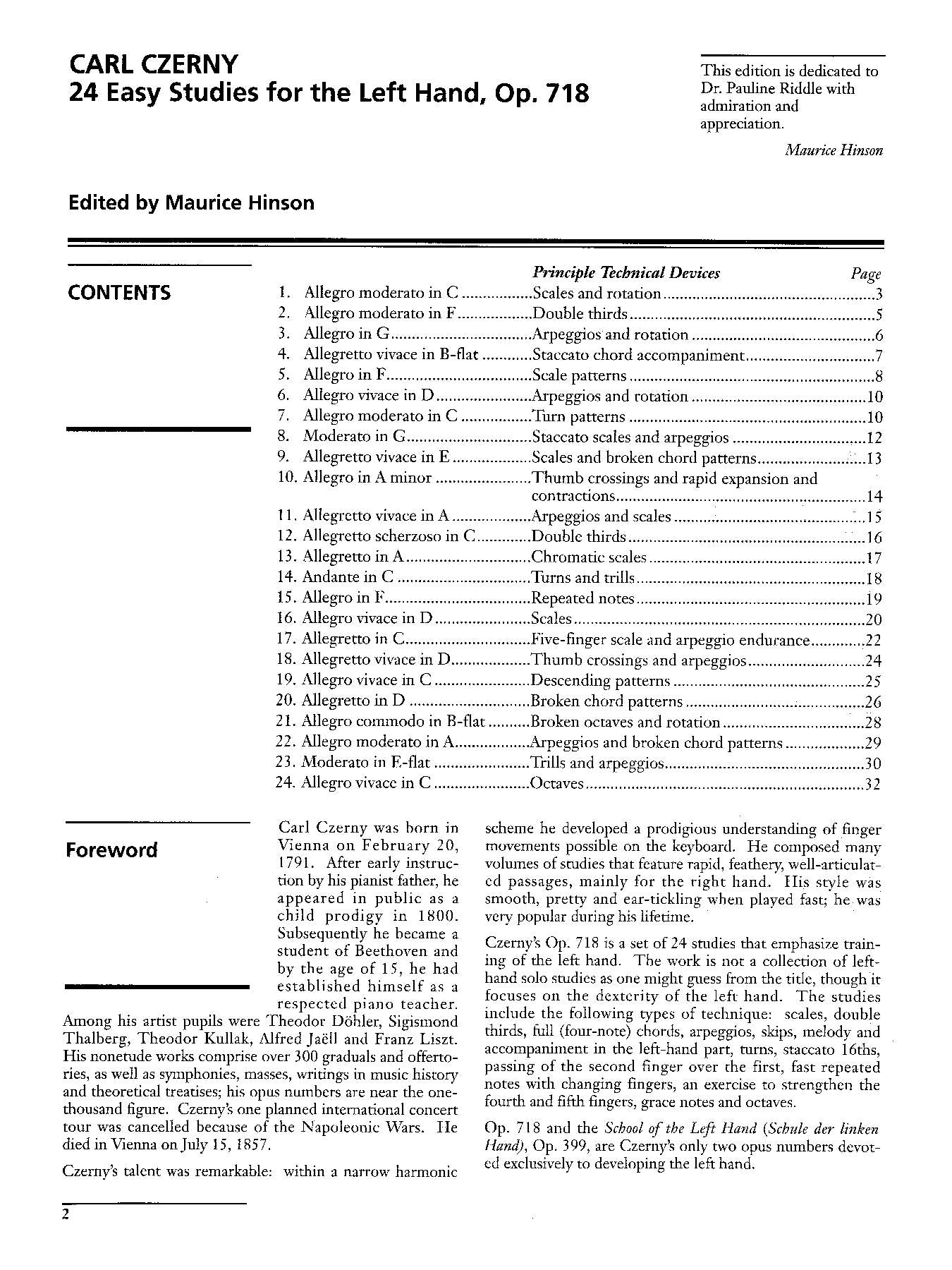 Czerny: 24 Studies for the Left Hand, Opus 718