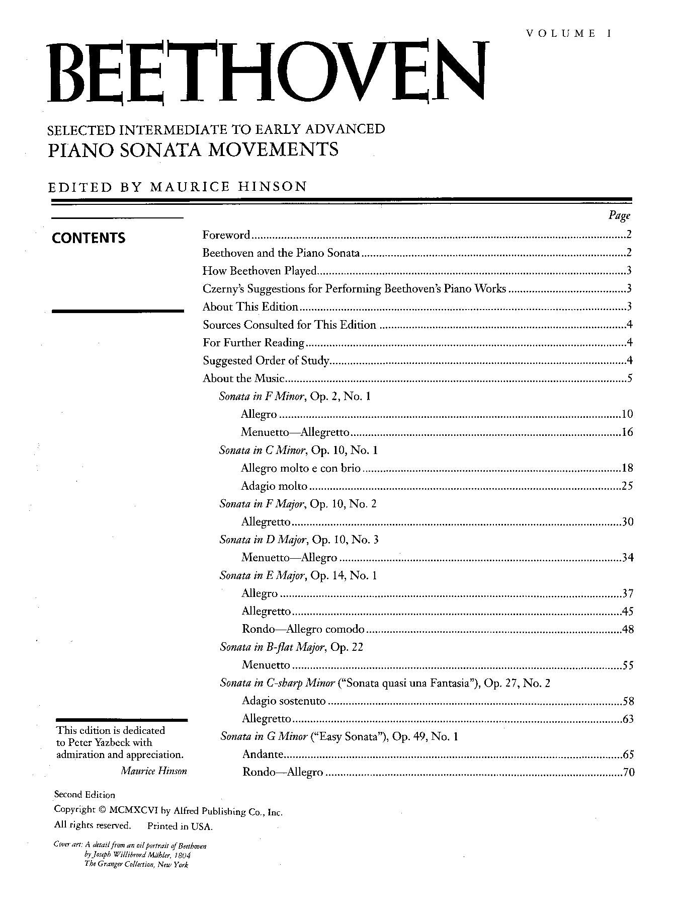 Beethoven: Selected Intermediate to Early Advanced Piano Sonata Movements, Volume 1
