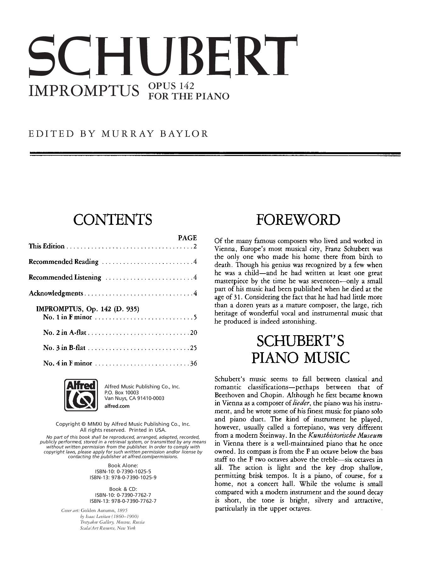 Schubert: Impromptus Op. 142 for Piano