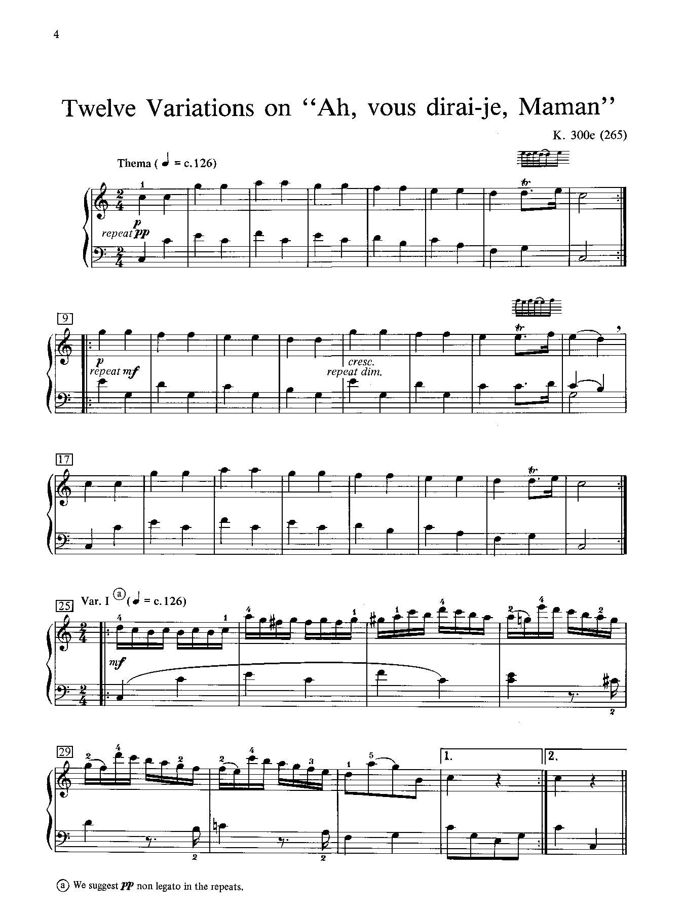 Mozart: 12 Variations on "Ah, vous dirai-je, Maman," K. 265