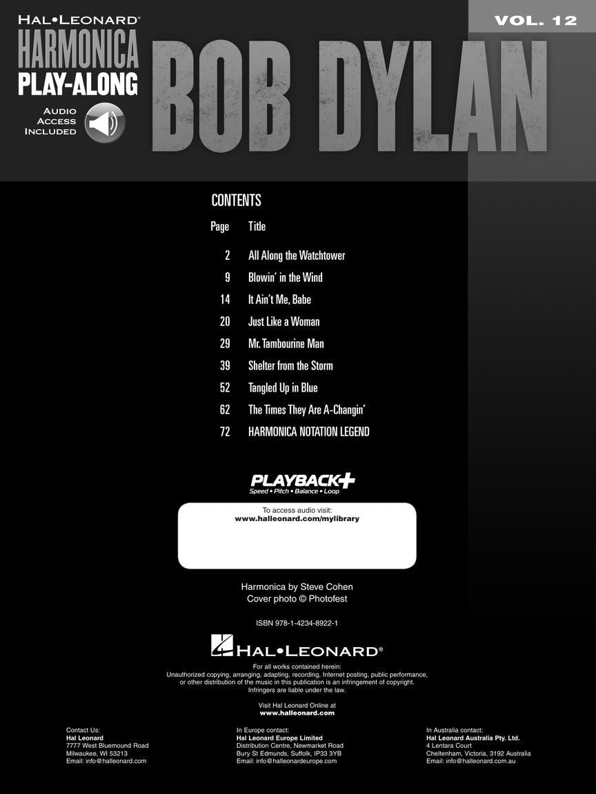 Bob Dylan, Harmonica Play-Along Volume 12