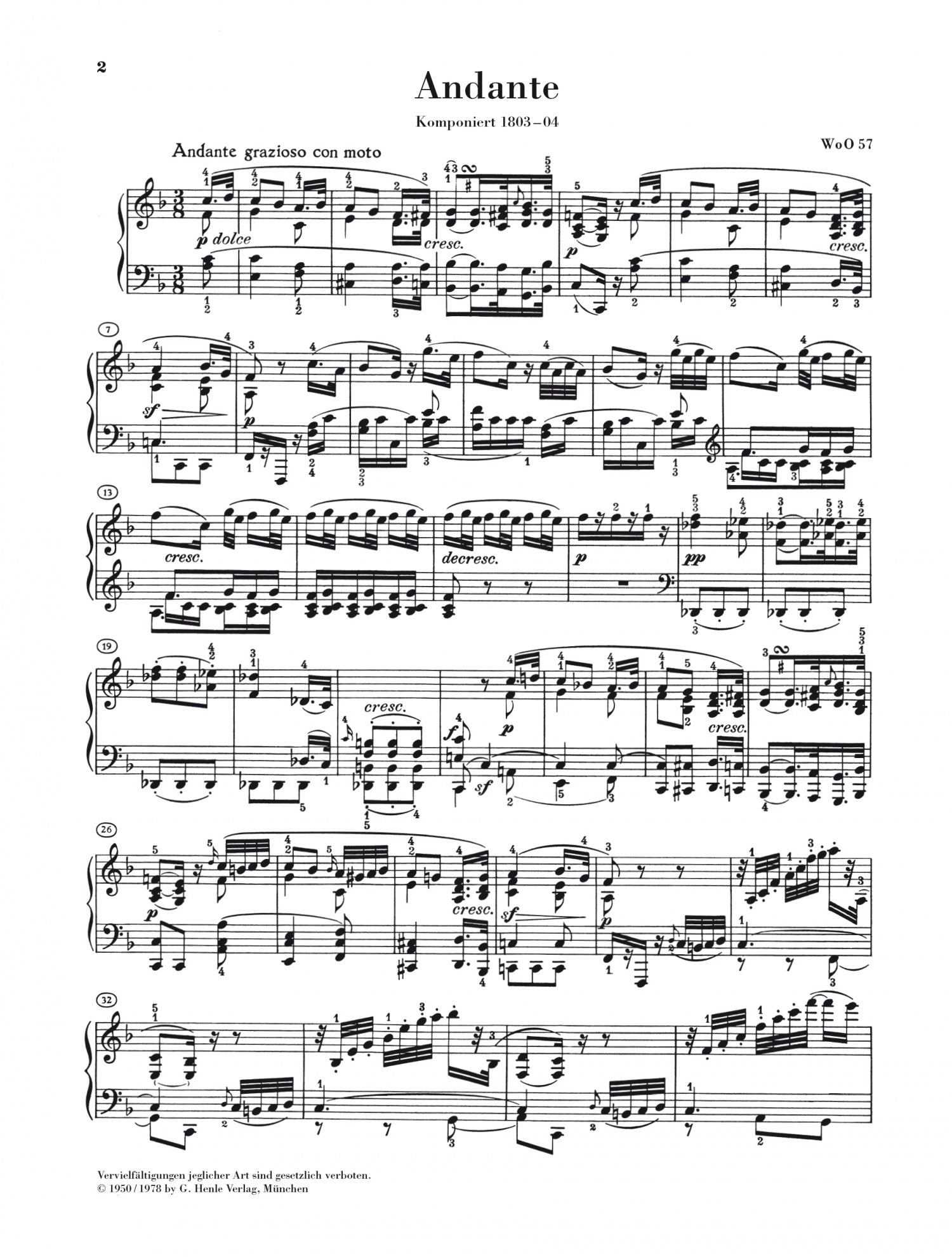 Beethoven: Andante in F Major WoO 57 (Andante favori) for Piano Solo