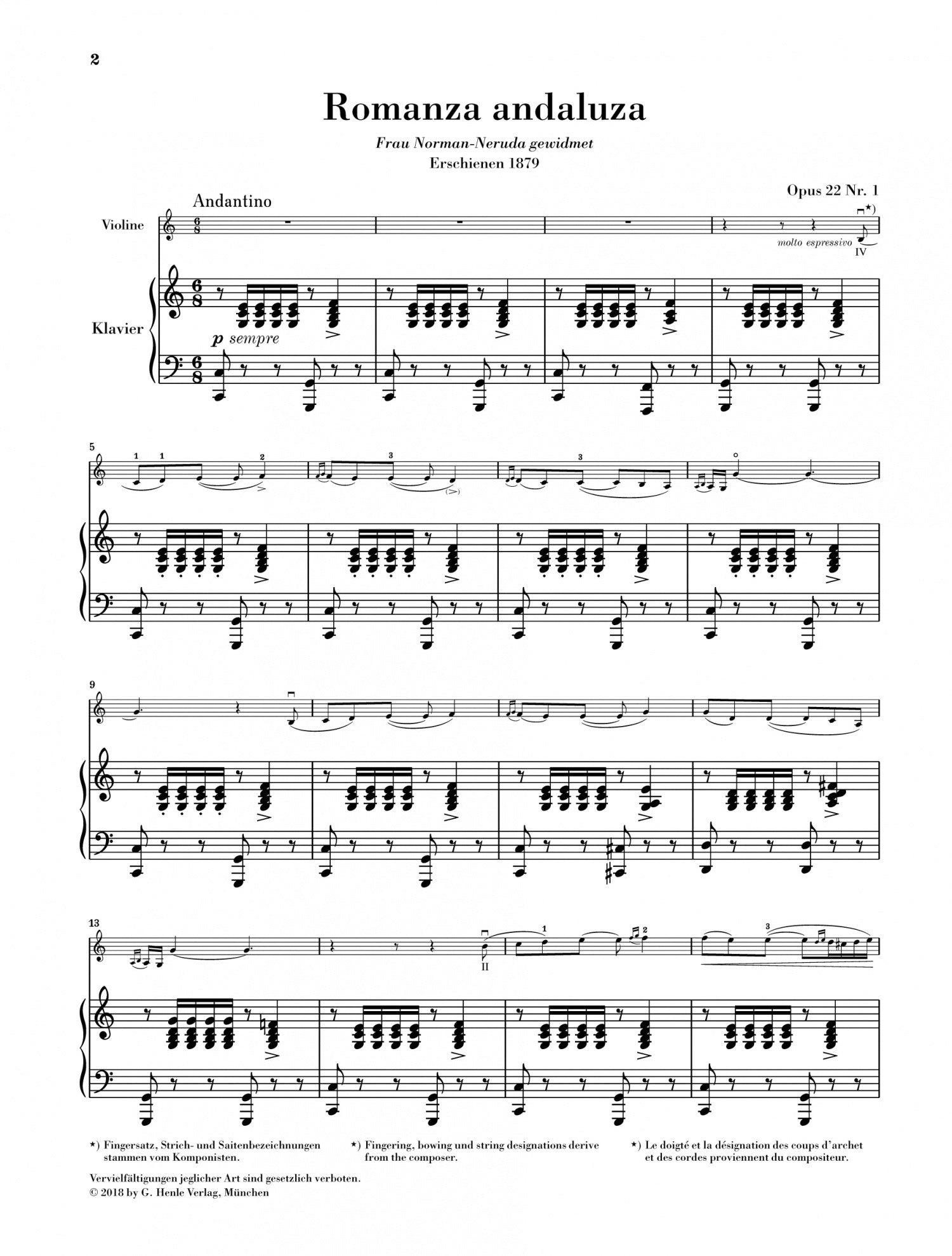 Sarasate: Romanza & Aluza Op 22 No 1 for Violin & Piano