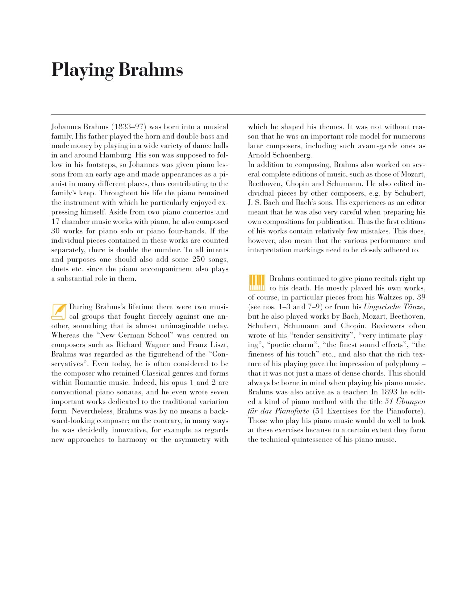 Brahms at the Piano - 15 Well-known Original Pieces