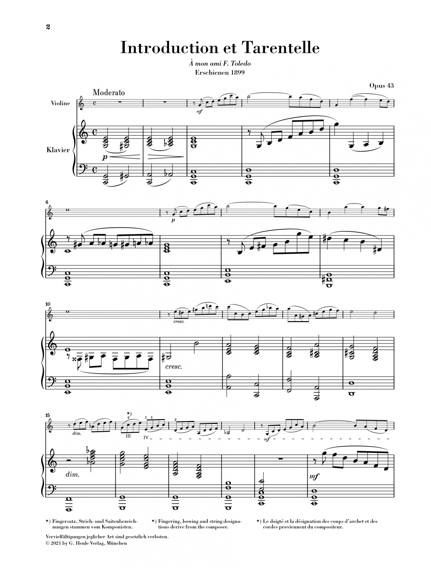 Sarasate: Introduction et Tarentelle op. 43 for Violin and Piano