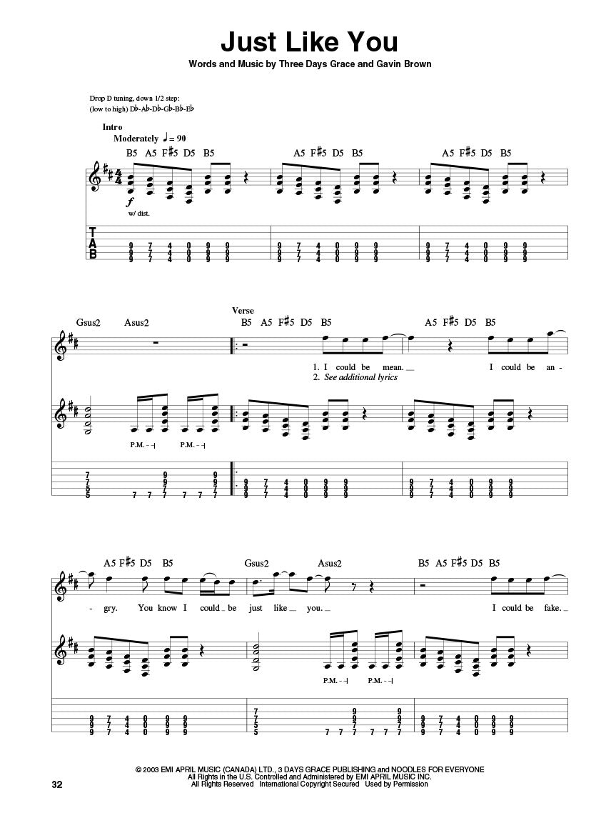 Three Days Grace Guitar Play-Along