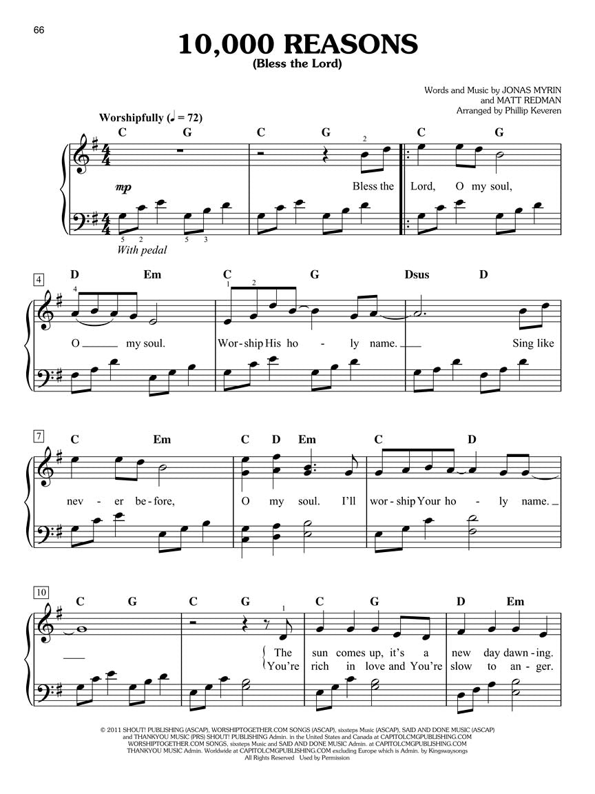 10,000 Reasons for Easy Piano arr. Phillip Keveren