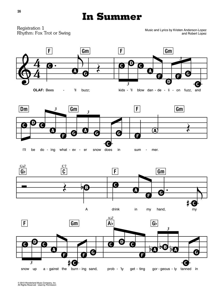 E-Z Play Piano 212, Frozen Movie Soundtrack