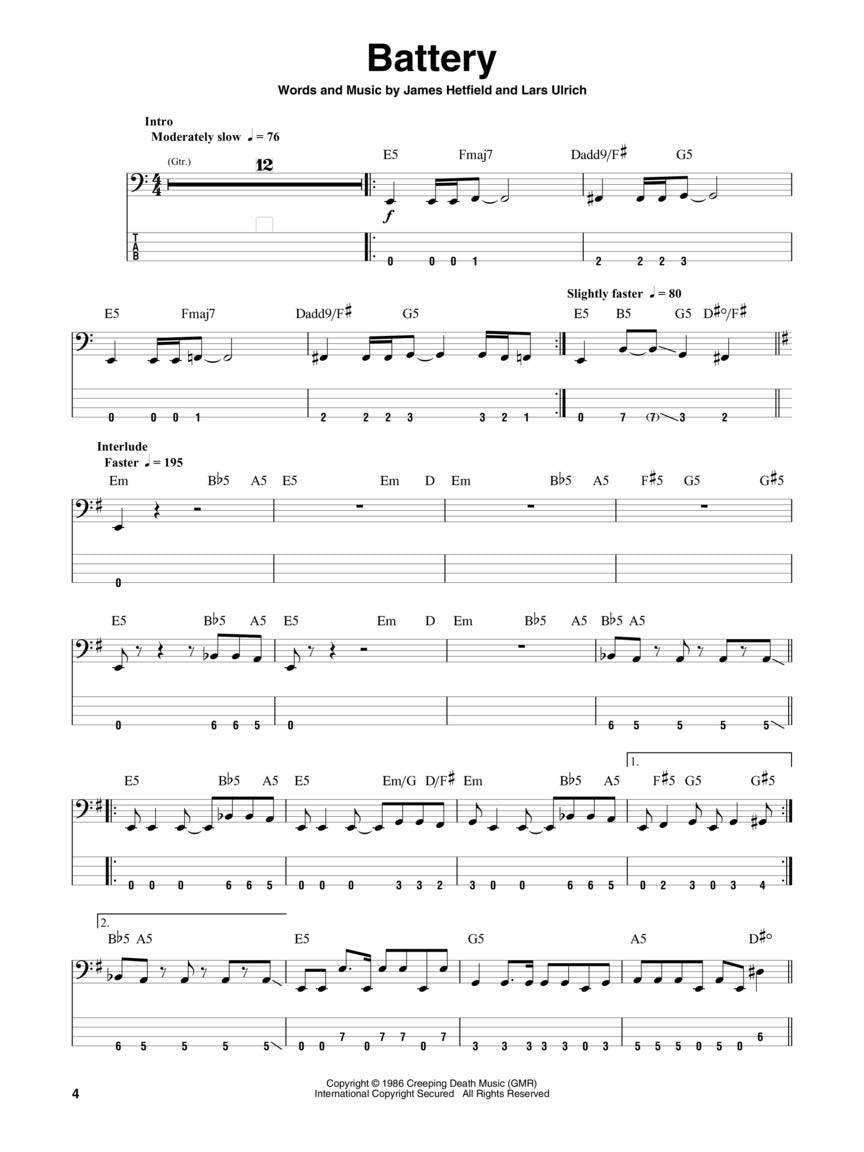 Metallica: 1983-1988, Bass Play-Along Volume 21