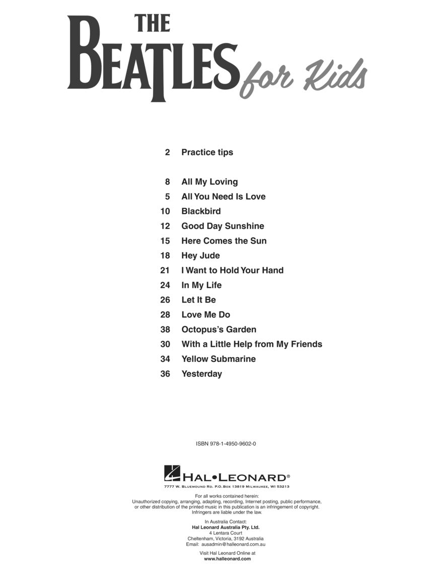 The Beatles for Kids, Easy Piano