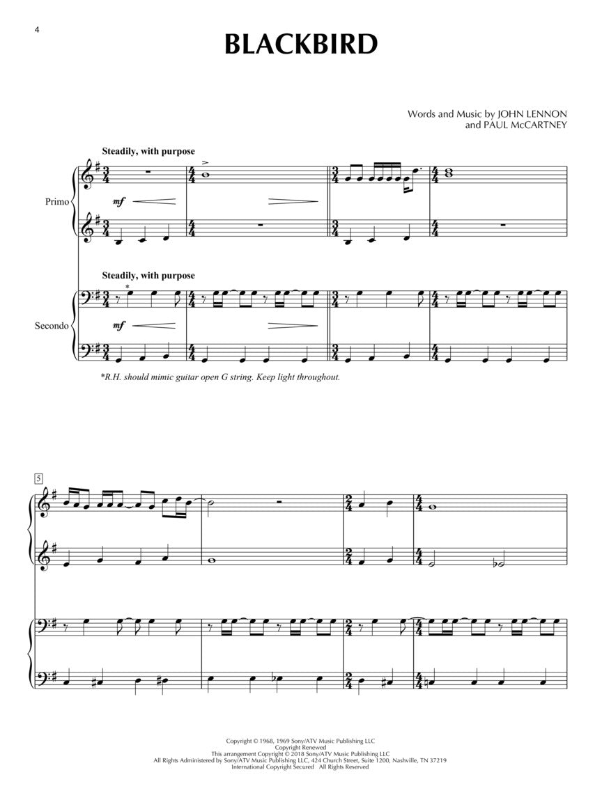 The Beatles for Piano Duet (Intermediate)