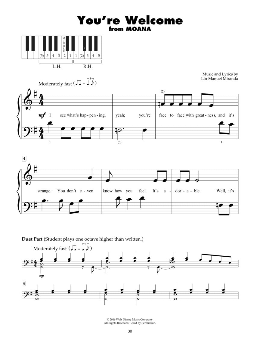 Disney Latest Movie Hits for 5-Finger Piano