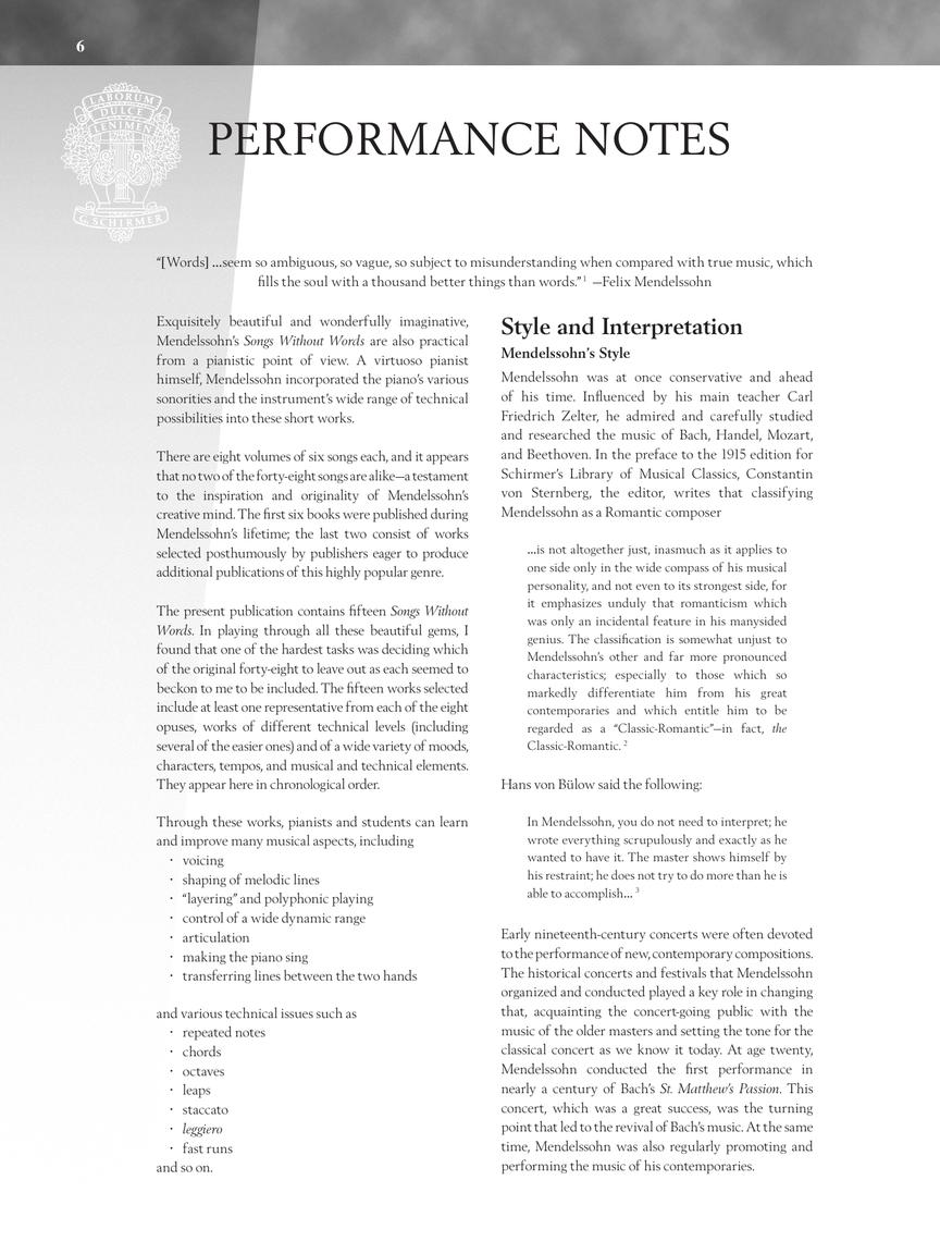 Mendelssohn: Selections from Songs Without Words