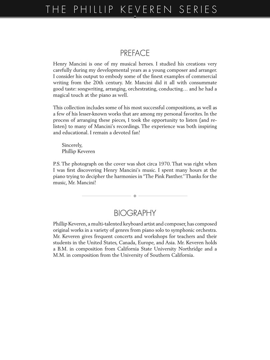 Mancini Magic for Piano Soloist arr. Phillip Keveren