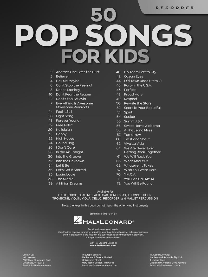50 Pop Songs for Kids for Recorder