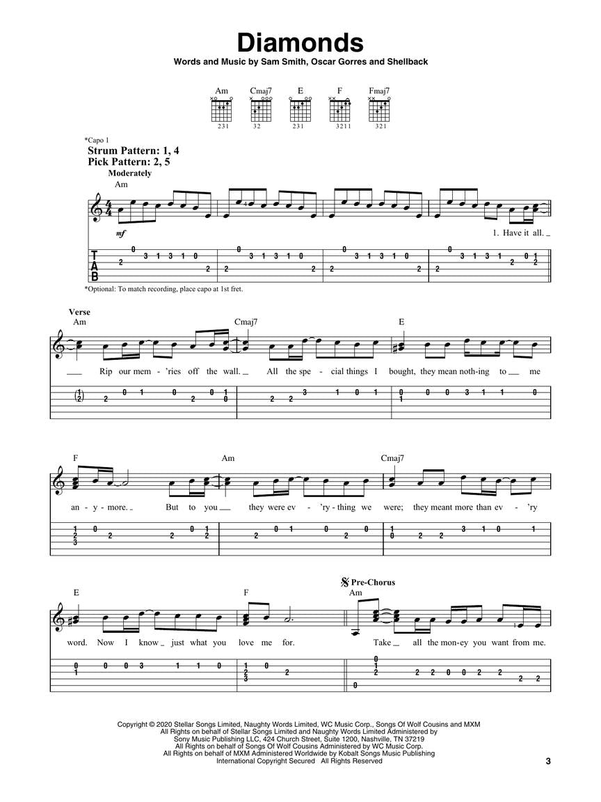 Chart Hits of 2020-2021 Easy Guitar Notes & TAB