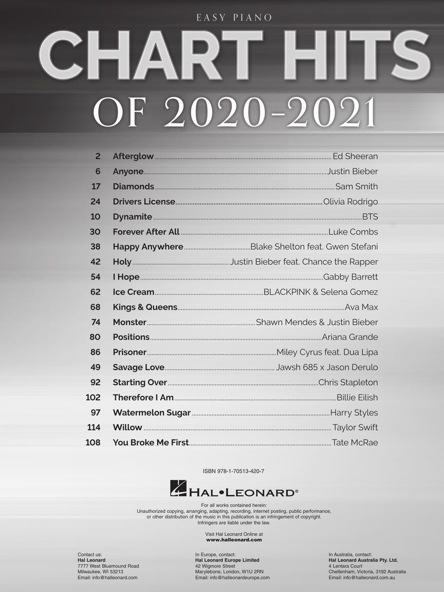 Chart Hits of 2020-2021 for Easy Piano