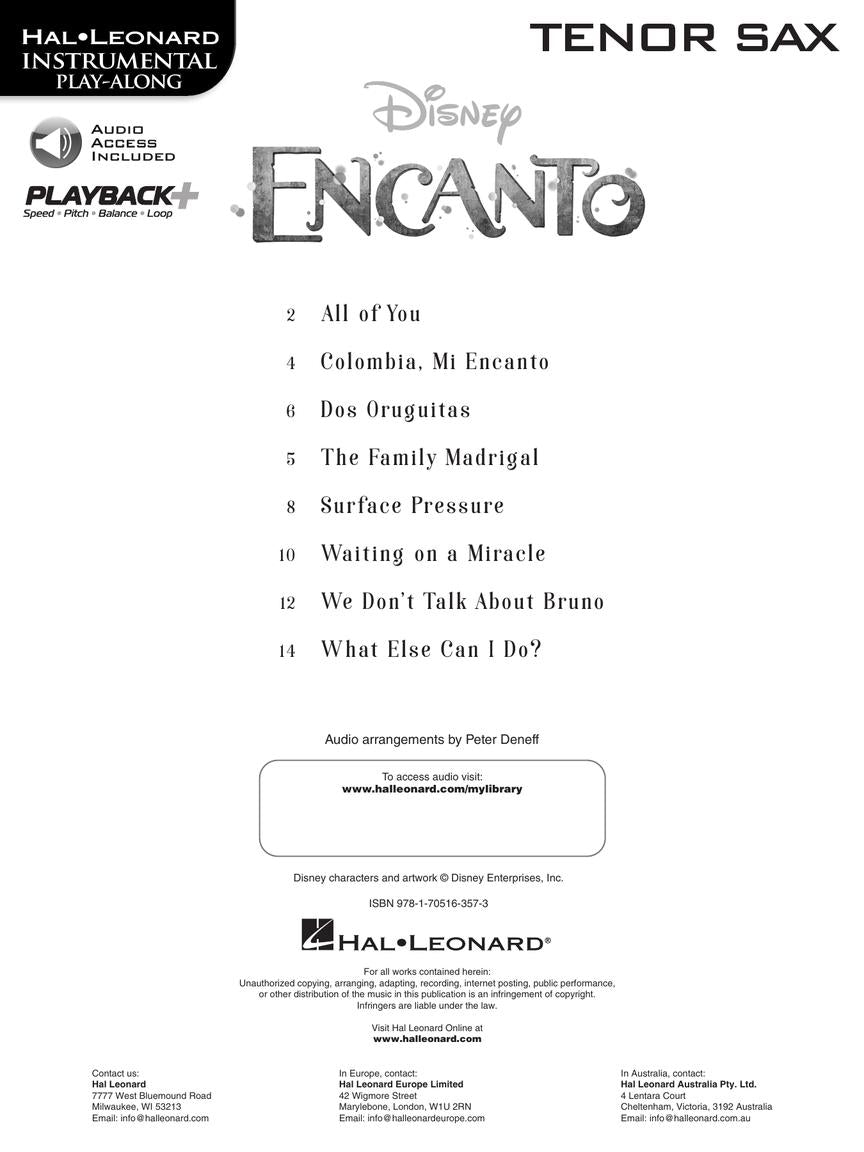 Encanto for Tenor Sax - Song List