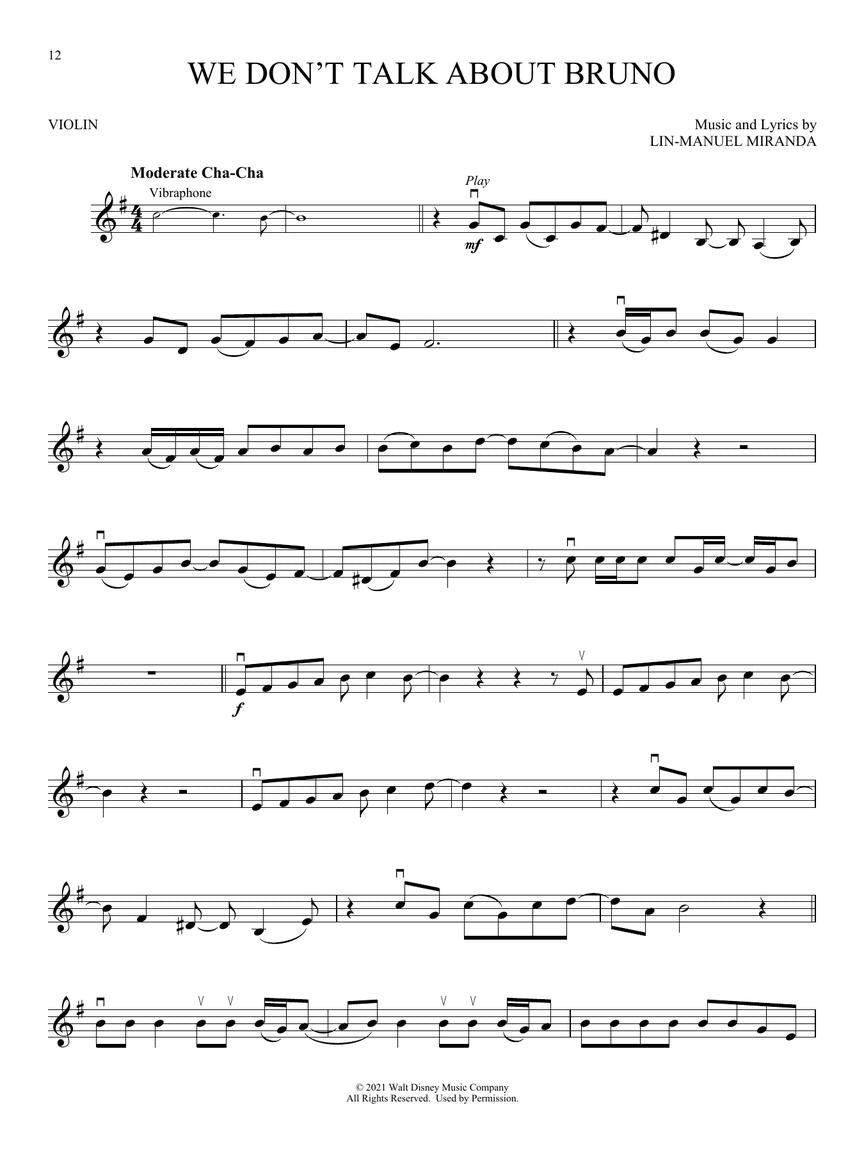 Encanto for Violin - 'We Don't Talk About Bruno' Sheet Music