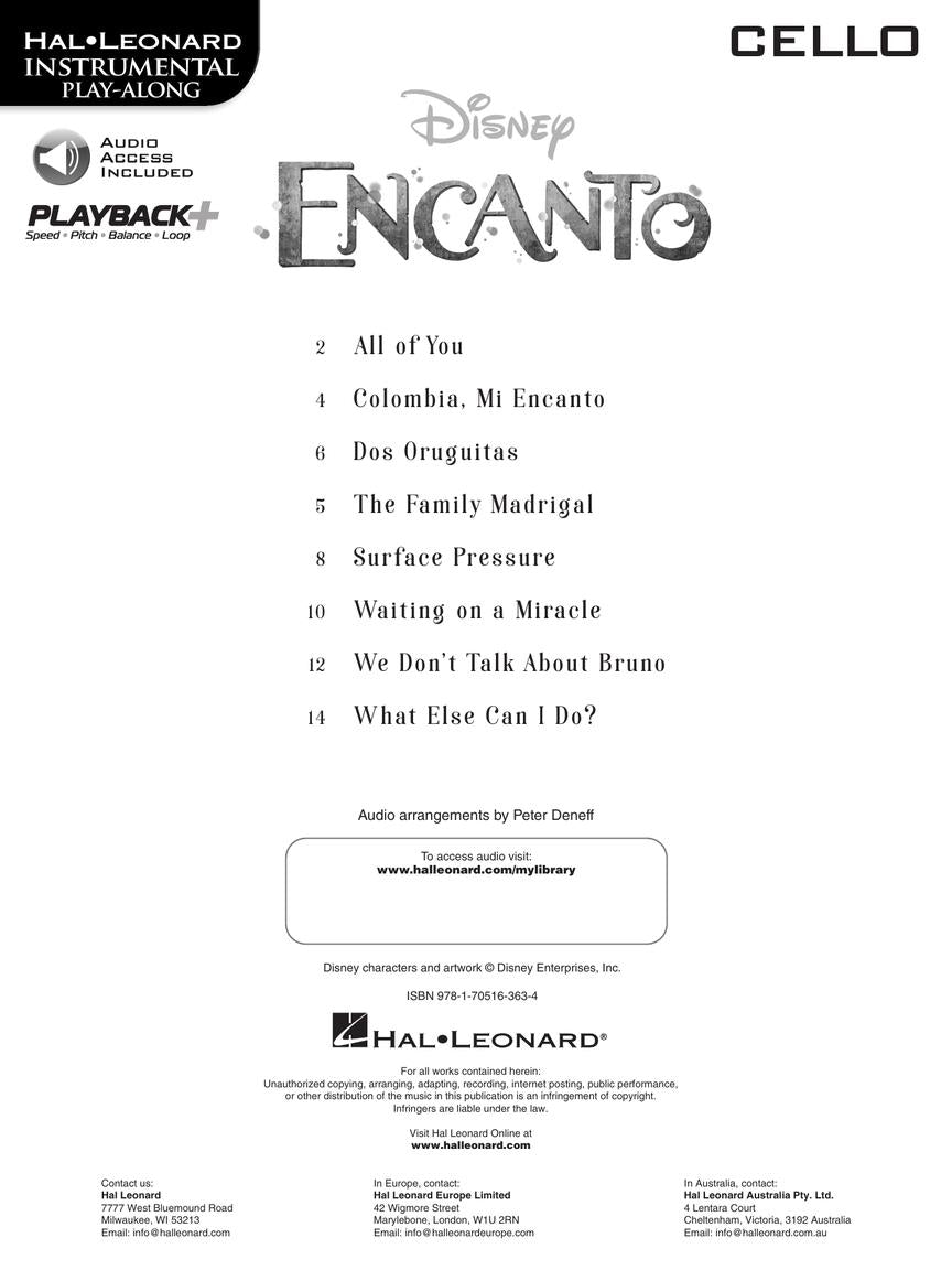 Encanto for Cello - Song List
