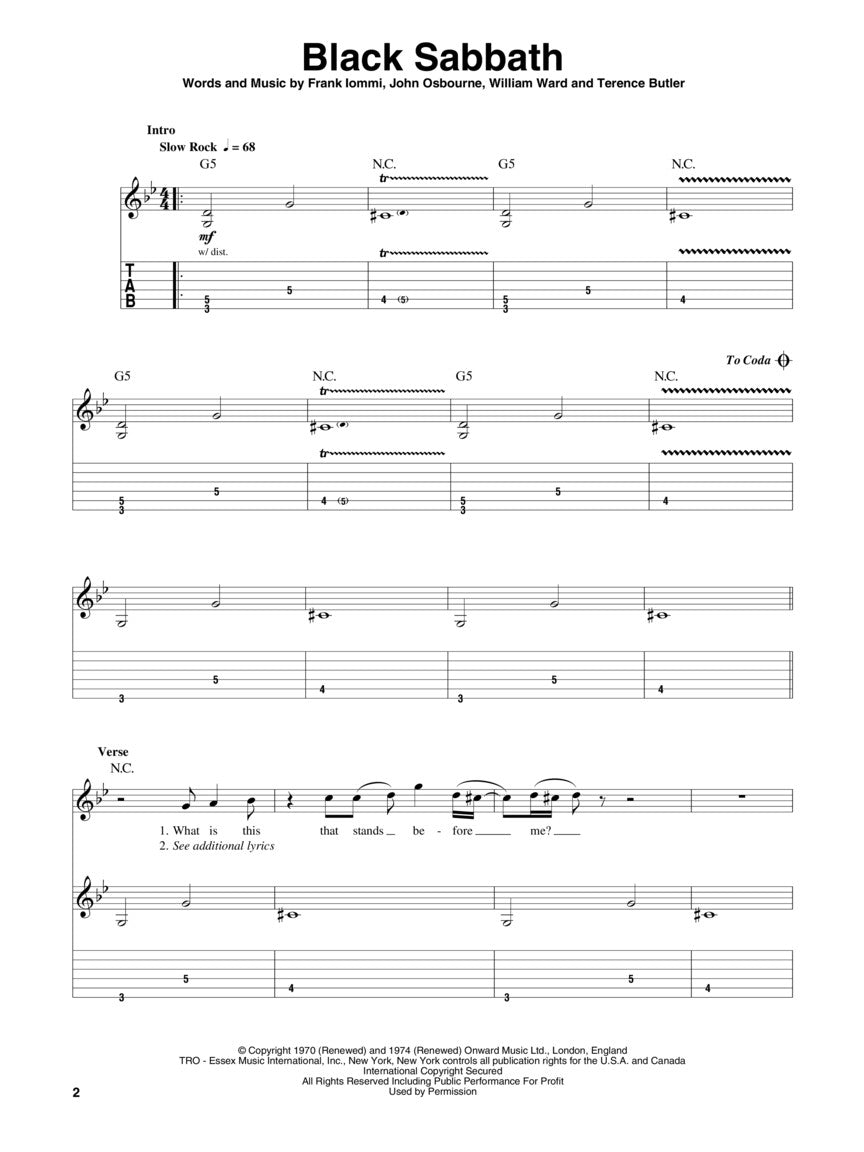 Black Sabbath Guitar Play-Along